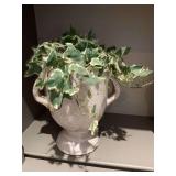 White crackled, distressed look decorative urn 10 inches