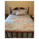 Queen size horizon blue bed linens. Pattern Ceremony.