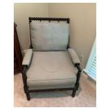 Miles Talbot wood accent chair with spindle legs and back in a black distressed finish.  29 1/2” x 34” x 37” with the seat height of 18 1/2 inches.. see Photos does have stain