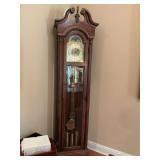 Beautiful inlaid 7 foot Pearl grandfather clock in excellent condition. 21” x 11” x 7’.