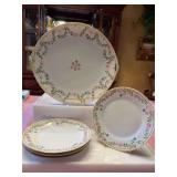 Five piece Nippon dessert set/ Pink Rose swags. 11 inch platter with 6 1/4 inch plates.