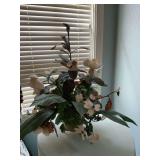 Magnolia floral decor piece in 8 inch brass planter