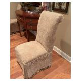 Skirted Parsons Chair in a Gold Paisley design Jacquard upholstery 20” x 25” x 41” with the seat height 19 1/2 inches