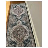 24 x 70” blue and white washable rug