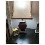 21 inch resin table lamp. (Needs new shade) and a benchmark quartz clock in working condition.
