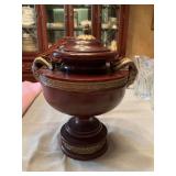 SF Bay Spelter Empire Rams Head Urn decor with brass. 11” x 14”