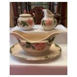 Vintage Franciscan cream and sugar bowl set and a gravy boat -Desert Rose pattern