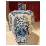 Large Antique Chinoiserie blue and white porcelain jar. 13” x 8”