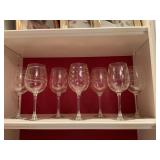 Set of seven Mikasa etched red wine crystal glasses