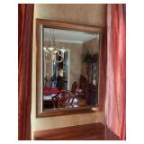 Large beveled glass mirror. Bronze /Gold 36 1/2” x 46”.