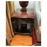 Hooker inlaid side table with shelf. 24“ x 28“ x 26“. This match matches lot number 161..