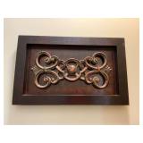 Resin wall hanging in black and bronze with red undertones. 24” x 15”