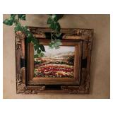 Beautiful black and gold framed scenic oil painting 17 1/2” x 15 1/2”