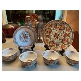 Six piece Imara Gohan dinnerware. 12 inch platter,  9 inch serving bowl -does have one nick on edge and four 5 1/2 x 3” bowls.