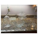 Five pieces of glass serving and bakeware pieces