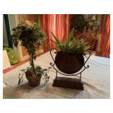 21 inch topiary decoration and a 12 inch metal vase