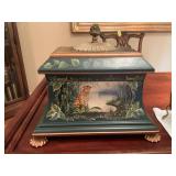 Beautiful decorative handpainted storage box with brass lid pull. 15” x 10” x 12”