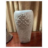 Large 13 inch distressed ceramic vase. Matches lot number 158.