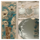 Vintage Beveled and Etched Glass Hanging Mirrors and Wall Art
