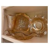 Marigold Jeanette Glass “Iris and Herringbone” including Vase