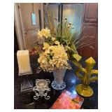 Fleur-De-Lis, Candles, Shannon Crystal Godinger Vase w/Arrangement