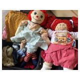 Raggedy Ann style, Cabbage Patch plush dolls with clothing and bedding