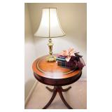 Antique Leather Top Side Table and Decor