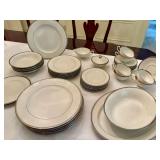 45 pc. Syracuse “Countess” Ivory and Platinum Trim Fine China
