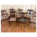 Seven Vintage Duncan Phyfe style lyre-back or harp-back wooden dining chairs