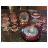 15 pc. Ruby Tiffin Franciscan Plates, Sherbet and Goblets