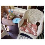 Two Wicker Chairs w/Cushions and Table w/Decor