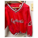 XL St. Louis Cardinals MLB pullover windbreaker featuring the iconic cursive team script and a striped V-neck