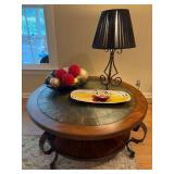 Stone Wood and Dark Metal Coffee Table and Decor