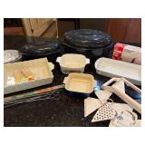 Stoneware including LE CREUSET, CorningWare, a Mandolin Slicer and More