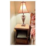 Decor and wooden open shelf and drawer nightstand w/brass hardware