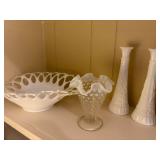 Fenton Hobnail Vase, Westmoreland Bowl and Anchor Hocking