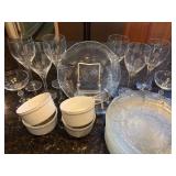 Crown Victorian “Lovelace” w/Silver Trim, Drink Ware and Arcoroc Fleur Plates