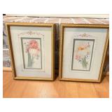 Two Gold Framed Vintage Watercolor Prints 9x12”
