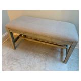 Nailhead Trim Beige Wooden Textured Bench 18x36x16”