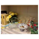 Glass Pitchers, Books, Antique Glass and Veggie Arrangement