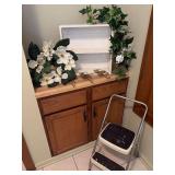 Wicker Shelving 18”, Faux Magnolia Wreath, Stool and Wall Hook