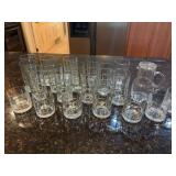 Anchor Hocking Tartan Glasses and 7” Glass Juice Pitcher