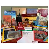Great Bundle of travel guidebooks, maps, and historical booklets featuring destinations like Florence, London, Rome, and Mount Vernon