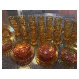 Indiana Glass Co. Whitehall “Cubist” Amber Glass Set in Great Condition
