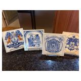 Four 6” Delft Holland Ceramic Pill Tiles by Burroughs Wellcome & Co.