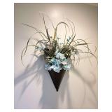 Floral Arrangement in a Dark Textured Cone-Shaped Wall Basket 26x9”