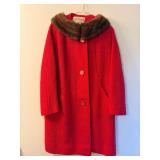 Stunning Nathan’s TN Red Wool Day Coat w/Mink Collar