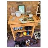 Rolling Butcher Block, Gardening and Plant Acc. w/Books, Shoes and More