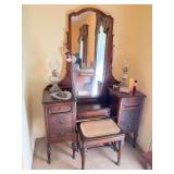 Full-Size Antique Hand Painted Vanity w/Stool and Decor
