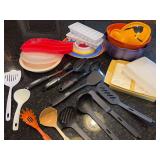 Assortment of Plastic Storage and Utensils